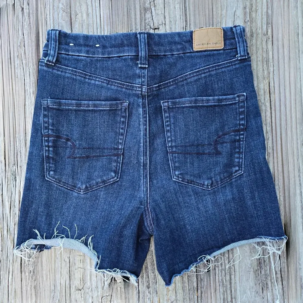 Hi-Rise Cutoff Shorts AEO Size 6 Curvy Shortie Dark Stretch Denim Jean Super Hi - Picture 6 of 6